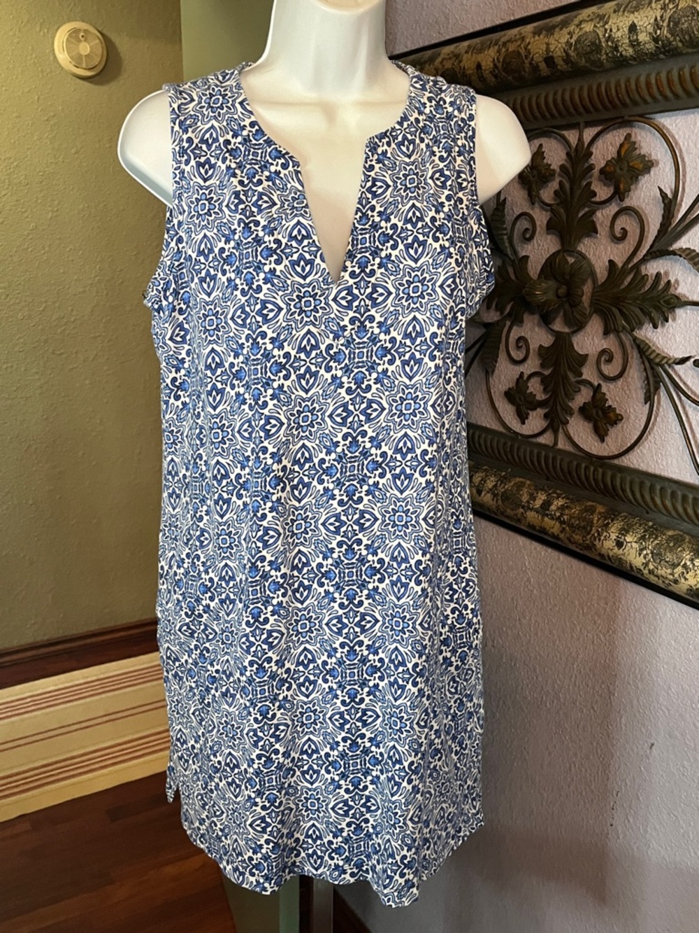 Lands’ End Blue Print Dress - Sleeveless/ Cotton Sz XS:P